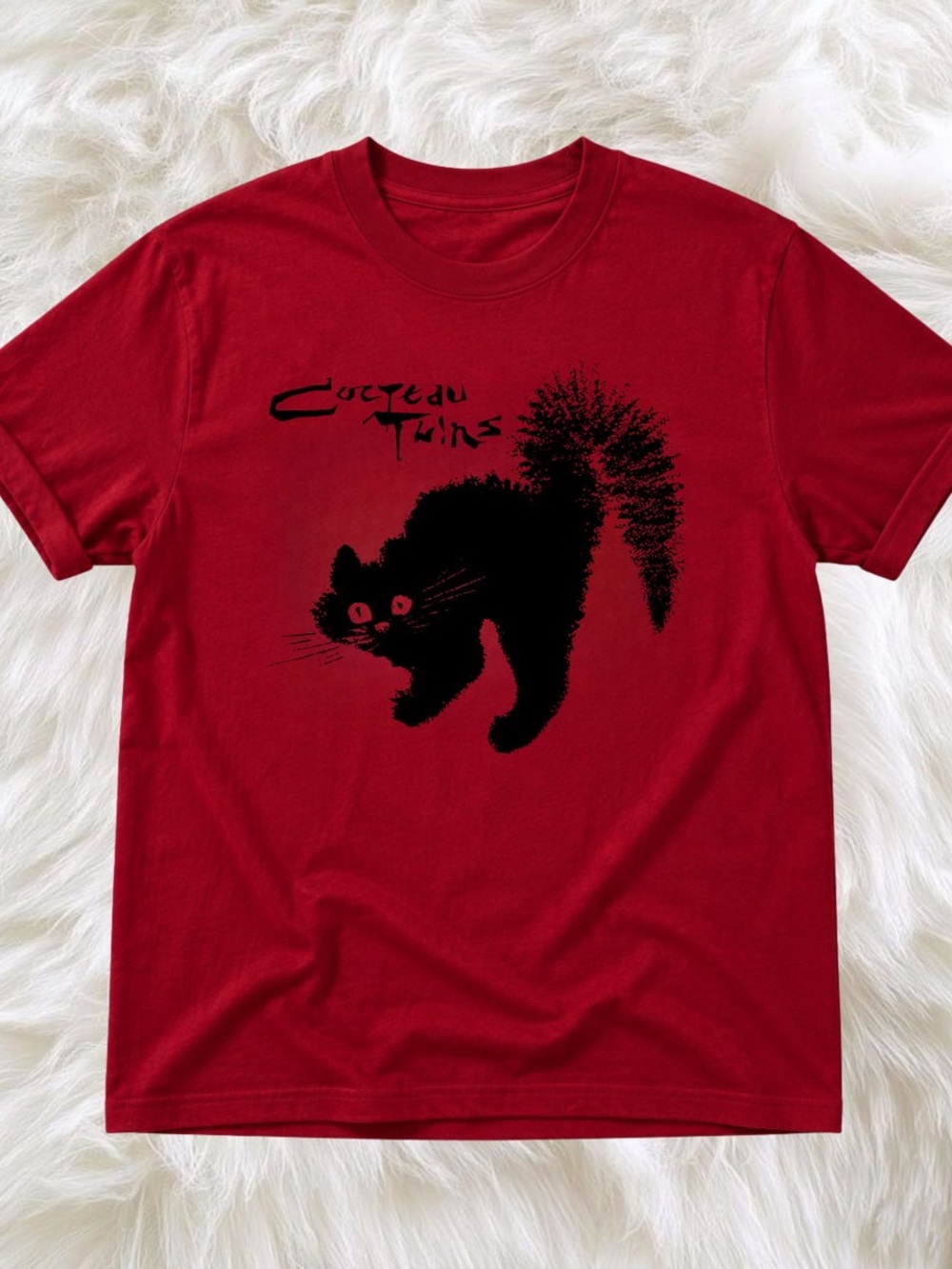 Gildan White Tee with Black Cat Graphic